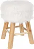 A white fluffy stool with wooden legs on a white background. Podgląd zdjęcia produktu