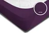 A close-up view of a purple fitted sheet on a mattress. Produktbild-Vorschau