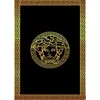 A black rug with a gold Versace Medusa head logo in the center, framed by a gold Greek key border. Produktbild-Vorschau