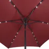 The underside of a red patio umbrella with integrated LED lights. Produktbild-Vorschau