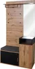 A compact hallway furniture unit with a bench, storage, a mirror, and coat hooks. Produktbild-Vorschau