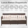 Outsunny Rattan Sofa mit Kissen, Dreisitzer, Garten Produktbild-Vorschau 3