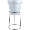 A white plant pot on a black metal stand, isolated on a white background. Anteprima dell’immagine prodotto