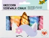 A product box for unicorn sidewalk chalk, showing the chalk sticks inside and a unicorn design on the front. Produktbild-Vorschau