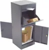 A gray metal parcel box with its doors open, showing mail and packages inside. Produktbild-Vorschau