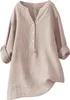 ASKSA Damen Baumwolle Leinen Bluse Einfarbig Langarm Shirt Produktbild-Vorschau 1