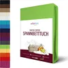 A green fitted sheet is shown folded and presented with a label. Produktbild-Vorschau