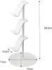 A white, three-tiered stand for holding controllers or headsets, with dimensions indicated. Produktbild-Vorschau