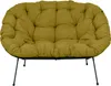 A mustard yellow cushion on a black frame with black legs, isolated on a white background. Produktbild-Vorschau