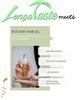 A collage advertising hair oil, featuring a hand holding a bottle of the product, text describing its benefits, and graphics. Produktbild-Vorschau