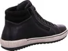 A black leather high-top sneaker with a side zipper and white sole, shown from the side against a white background. Voir les images du produit