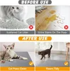 Collage showing the 'before' and 'after' use of a cat litter mat, demonstrating its effectiveness in preventing scattered litter and floor stains. Produktbild-Vorschau