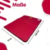 A red pet mat is shown with dimensions indicated by lines and text. Produktbild-Vorschau
