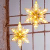 Two illuminated star-shaped decorations hang in front of a window. Produktbild-Vorschau