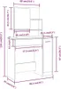 Diagram showing dimensions of a desk with a hutch and cabinet. Produktbild-Vorschau
