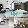 Collage of four interior design scenes showcasing ceiling fans in different room settings: living room, bedroom, office, and restaurant. Náhled obrázku produktu