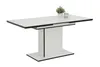 A white extendable dining table with a black trim on a white background. Produktbild-Vorschau