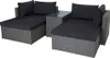 A modular outdoor lounge set with gray rattan and dark gray cushions, including a side table. Produktbild-Vorschau