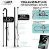 Diagrams and text illustrating the features and installation of a shower system. Produktbild-Vorschau
