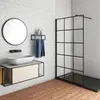 A modern bathroom with a shower enclosure, vanity, sink, and mirror. Produktbild-Vorschau