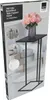 The image shows the packaging of a side table, with a picture of the table itself and a bouquet of pink roses on it. There are also smaller inset images of the table in use. Voir les images du produit