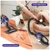 Collage showing a cordless vacuum cleaner being used on a blanket with a cat, and a different attachment being used near a pet bed. Voir les images du produit