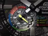 A close-up view of a Casio Edifice watch face, highlighting its intricate dial and various indicators. Voir les images du produit