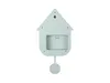 The back of a light blue cuckoo clock shaped like a house, with a pendulum hanging below. Náhled obrázku produktu