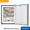 An open mini freezer with food items inside, set against a neutral background. Produktbild-Vorschau