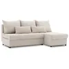 A beige corduroy sectional sofa with several throw pillows, shown against a white background. Produktbild-Vorschau