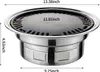 A close-up, angled view of a round charcoal grill with dimensions indicated by text overlays. Produktbild-Vorschau