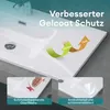 A close-up view of a white sink with text overlays highlighting its features. Produktbild-Vorschau
