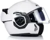 A white motorcycle helmet with the visor up, shown on a white background. Voir les images du produit