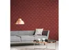 A living room scene with a sofa, coffee table, and a patterned wallpaper. Produktbild-Vorschau