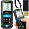 A collage of a digital laser distance measurer, its accessories, and a hand holding it. Anteprima dell’immagine prodotto