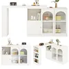 Multiple views of a white modular bar table with storage cabinets and shelves. Produktbild-Vorschau
