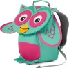 A teal and pink owl backpack is shown against a white background. Náhled obrázku produktu