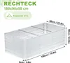 A diagram of a rectangular raised garden bed with dimensions and capacity indicated. Voir les images du produit