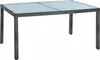 A rectangular poly-rattan dining table with a glass top, shown from a front-side angle against a white background. Produktbild-Vorschau