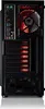 The back view of a black computer tower with red internal lighting. Produktbild-Vorschau
