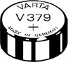 A black and white illustration of a Varta V379 button cell battery. Produktbild-Vorschau