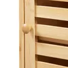 A close-up view of a wooden cabinet door handle and slatted door. Podgląd zdjęcia produktu