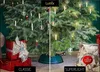A split image showing two different lighting setups for a Christmas tree decorated with LED candles and ornaments. Gifts are visible on both sides. Produktbild-Vorschau