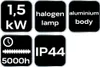 A collection of icons and text indicating product features. Produktbild-Vorschau