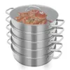 A multi-tiered stainless steel steamer with a glass lid, containing a cooked crab. Podgląd zdjęcia produktu