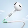 A close-up of white wired earphones with a flexible cable, set against a light blue sky with clouds. Produktbild-Vorschau