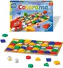 A product shot of the Ravensburger Colorama board game, including the box and the game board with pieces. Voir les images du produit
