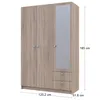 A three-door wardrobe with a mirror and two drawers, shown against a white background with dimensions indicated. Náhľad obrázku produktu
