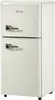 A white retro-style refrigerator with a double door and silver handles. Produktbild-Vorschau