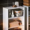 A white bathroom cabinet with shelves displaying various bathroom items. Náhled obrázku produktu